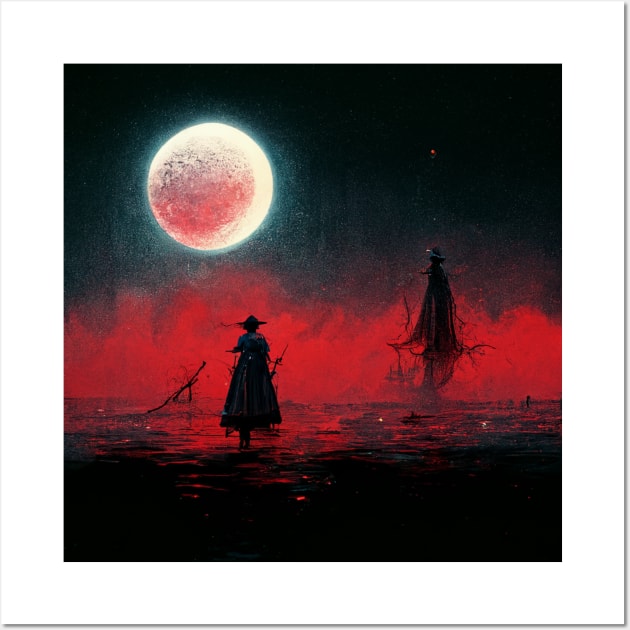 Bloody Moonlit Sunset Wall Art by Dataxe